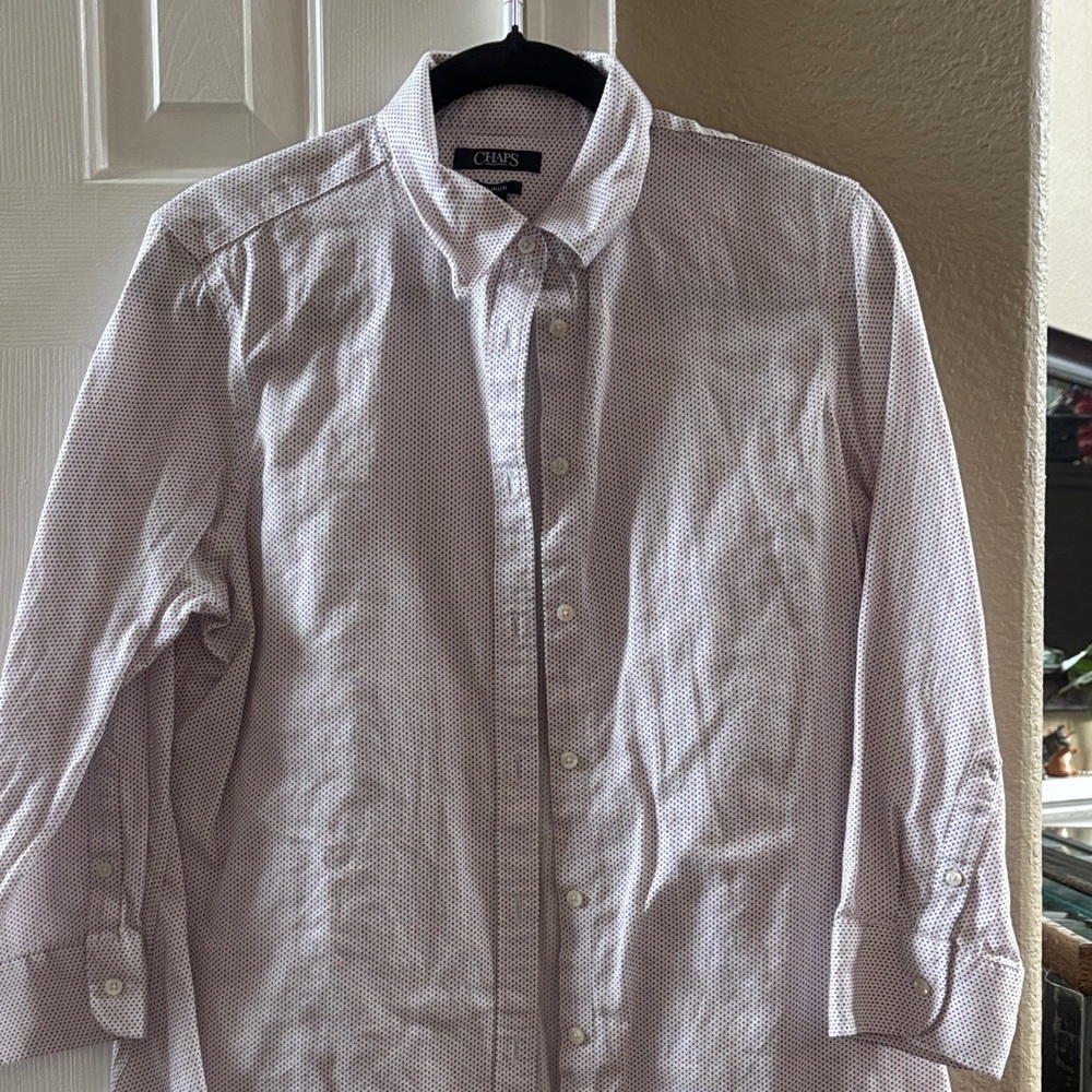 Chaps Women’s small poka-dot white, red, blue Button-Down Shirt